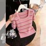 撞色条纹针织短袖T恤女夏季设计感洋气减龄小衫小众气质百搭上衣商品图