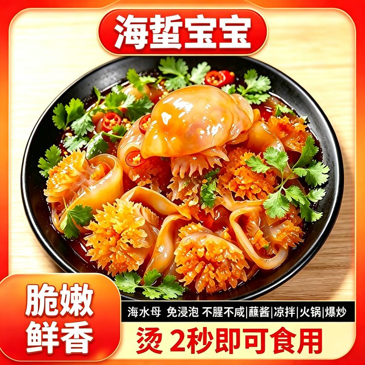 海蛰海蜇仔,海蜇头不腥不咸,免泡,凉拌火锅生腌每袋送2包蘸酱海鲜商品图