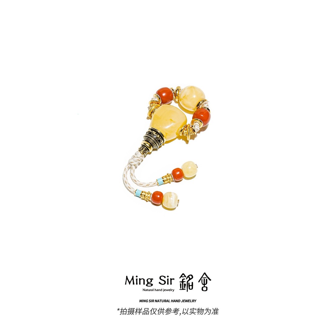 【铭舍】天然俄料蜜蜡分体三通套装南红设计款-7.27商品图