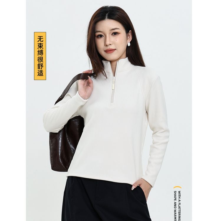 【塞西尔保罗】B#26秋季新款摇粒绒情侣款半拉链休闲长T N1155-2商品图