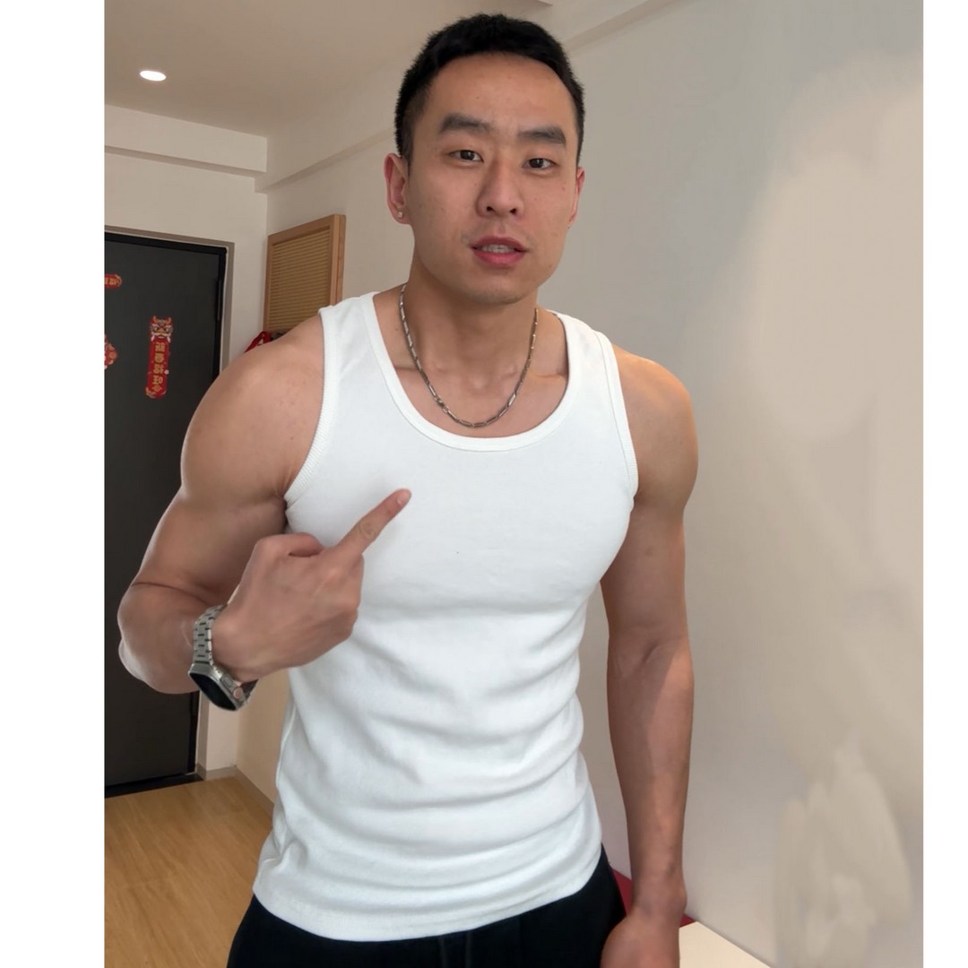 夏季美式运动背心嘻哈重磅棉粗螺纹紧身肌肉健身打底男士T恤潮商品图
