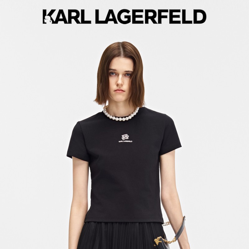 【杨光专属】KARLLAGERFELD草签高弹小圆领T恤服饰衣服短袖P21E17商品图