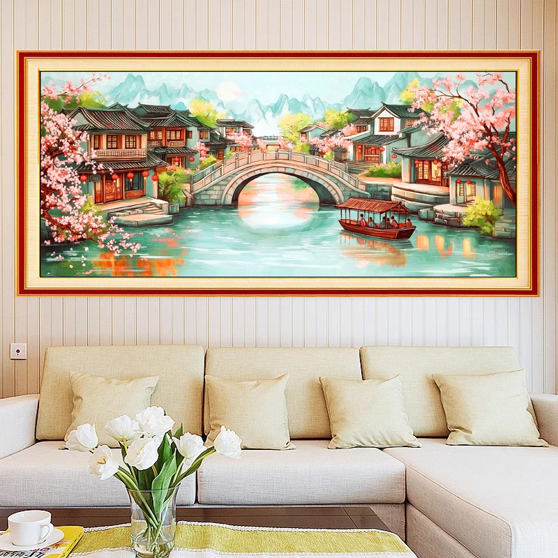 【美娜丽莎】客厅卧室忆江南十字绣风景画35色满绣无勾边230X90cm商品图