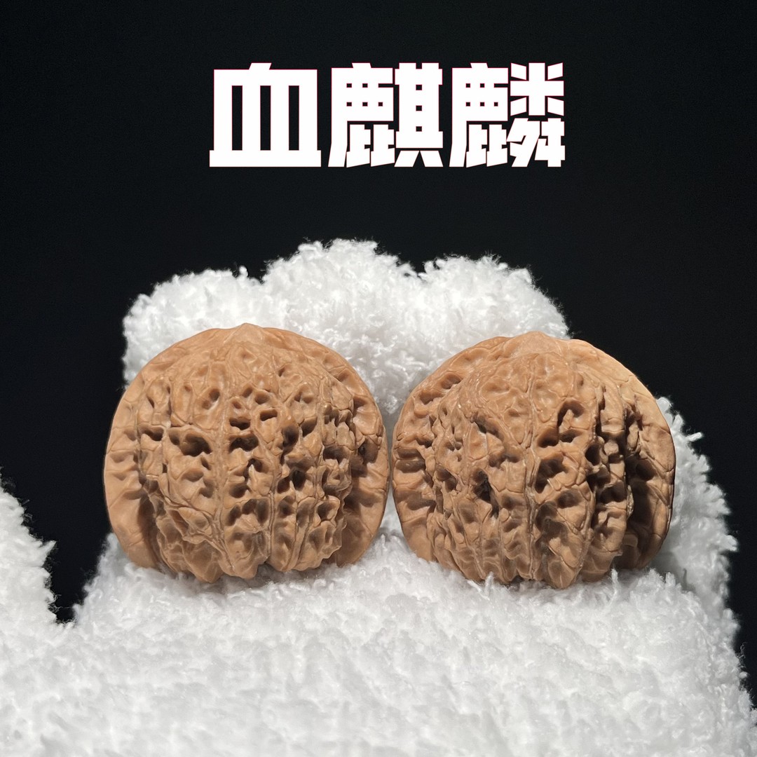 （闪购专拍）精修打底血麒麟40-41文玩核桃手把件（多样性发货）商品图