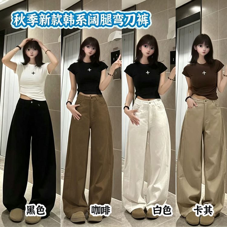 【正版原单】2026早秋新弯刀裤女款百搭显瘦高腰宽松直筒阔腿休闲裤商品图