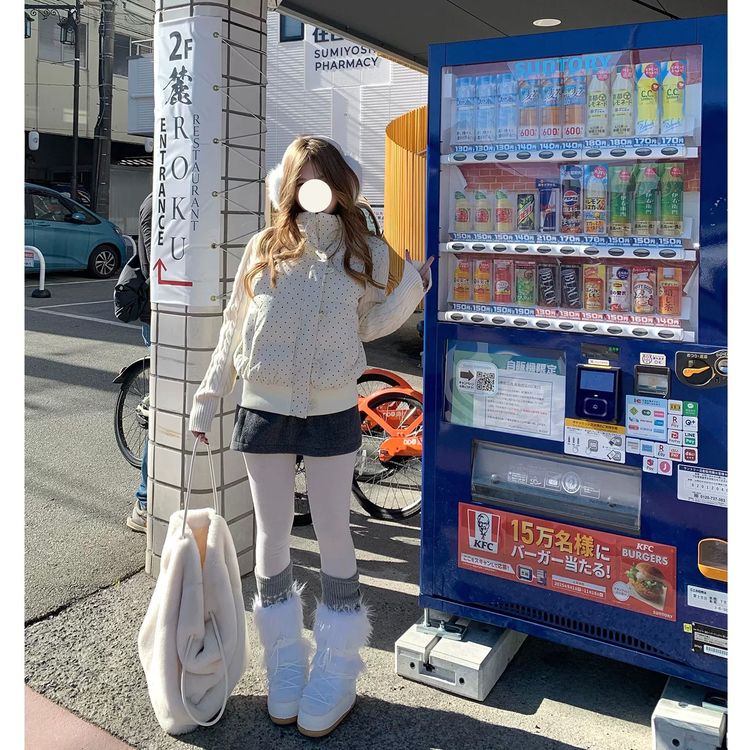 韩系甜美波点针织拼接毛线针织棉服女冬季宽松加厚保暖短款外套商品图